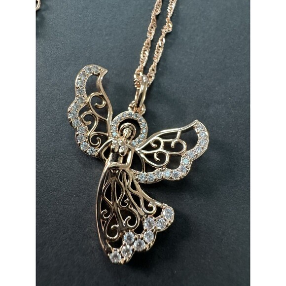 585 14K RG Stamped Rolled Gold Angel Filigree Pendant 19” Necklace Clasp Chain - Picture 1 of 10